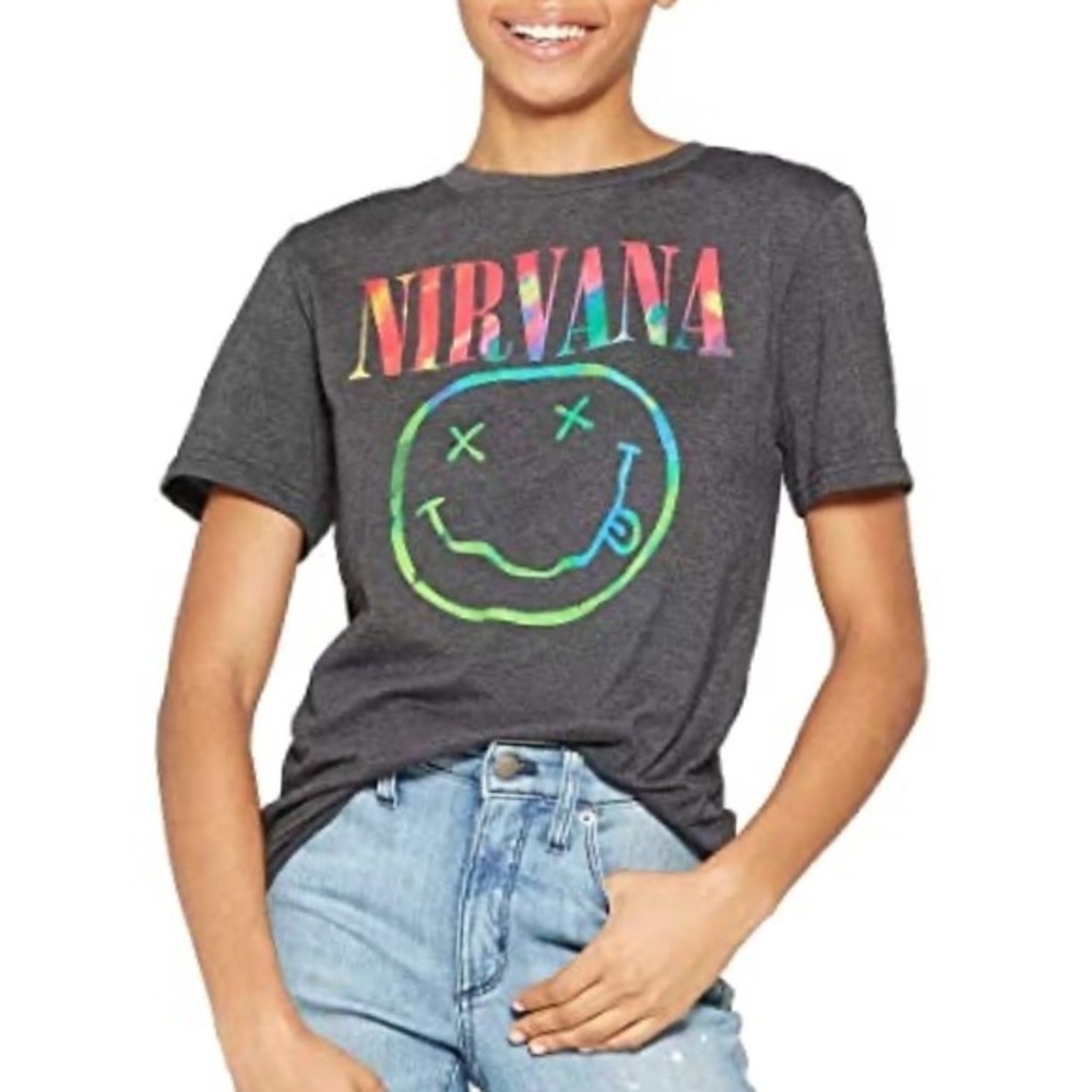 Officially Licensed Nirvana Rainbow Smile Logo Graphic Tee NWOT